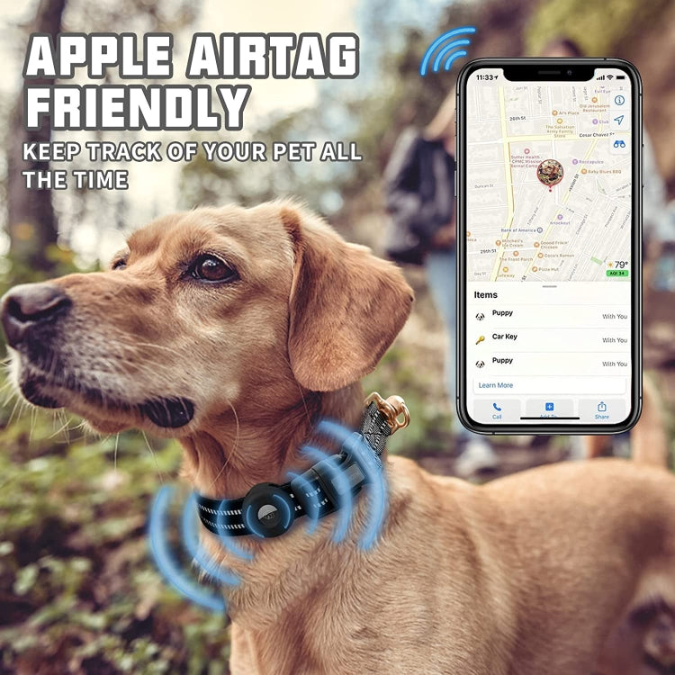 For AirTag 2nd Gen / AirTag 1st Gen Tracker Silicone Sleeve Medium Dog Collar Nylon Reflective Anti-Tangle Pet Collar, M, L