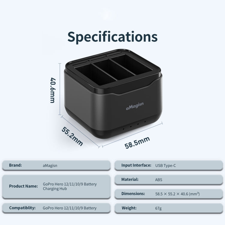 AMagisn Battery Charger Charging Seat For GoPro HERO12 Black /11 Black /10 Black /9 Black, For GoPro HERO12 /11/10/9