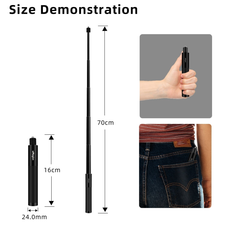 aMagisn 70cm Invisible Straight Pull Selfie Stick Sports Camera Accessories, Single Rod, Rod+1/4 Turn 3 Jaw+Screw, Rod+1/4 Turn 3 Jaw+Screw+Phone Clip