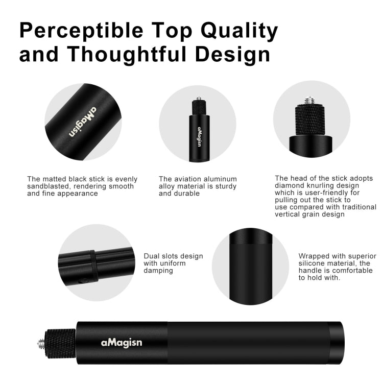 aMagisn 70cm Invisible Straight Pull Selfie Stick Sports Camera Accessories, Single Rod, Rod+1/4 Turn 3 Jaw+Screw, Rod+1/4 Turn 3 Jaw+Screw+Phone Clip
