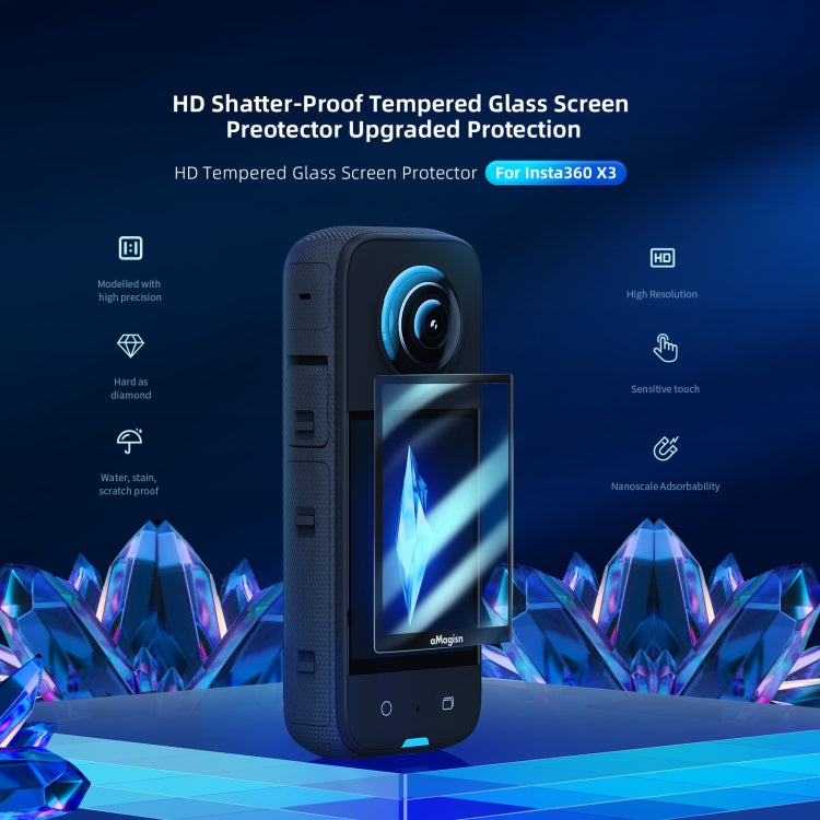 For Insta360 X3 aMagisn Screen Tempered Film Protection Sports Camera Accessories, 1set, 2sets
