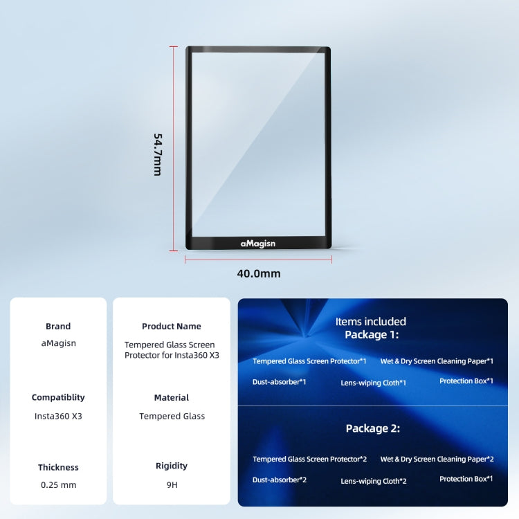 For Insta360 X3 aMagisn Screen Tempered Film Protection Sports Camera Accessories, 1set, 2sets