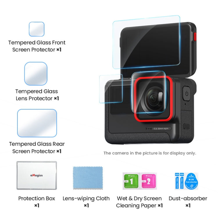 For Insta360 ACE aMagisn Tempered Film Protective Stickers Sports Camera Accessories, 3 In 1, 6 In 1