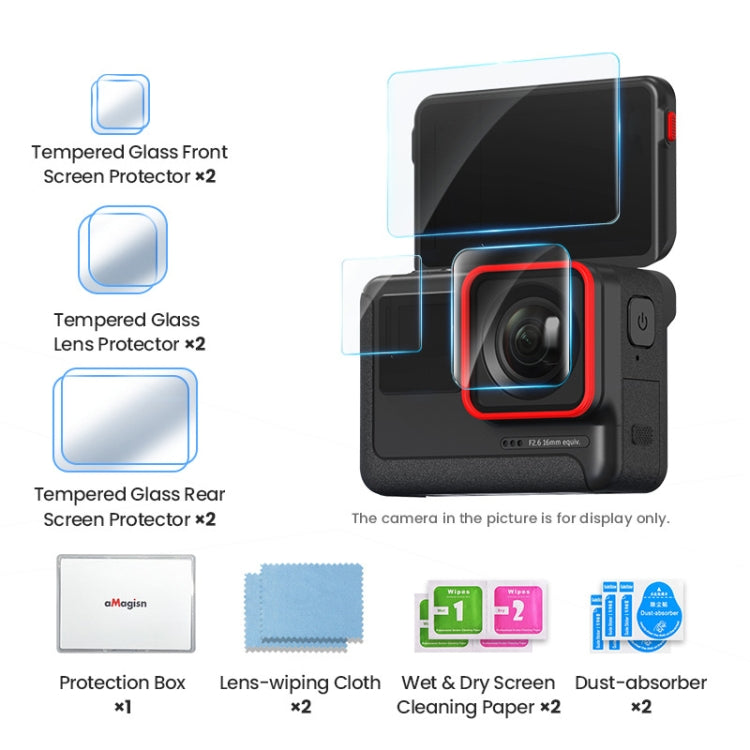 For Insta360 ACE aMagisn Tempered Film Protective Stickers Sports Camera Accessories, 3 In 1, 6 In 1