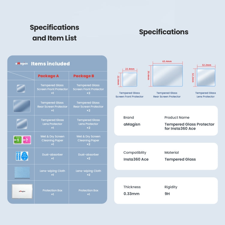 For Insta360 ACE aMagisn Tempered Film Protective Stickers Sports Camera Accessories, 3 In 1, 6 In 1