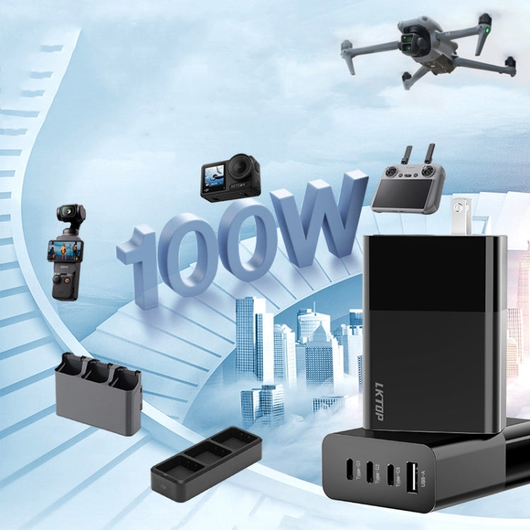 LKTOP 100W Gallium Nitride Fast Charger AC Adapter With 3 USB-C/Type-C+1 USB-A Port, US Plug