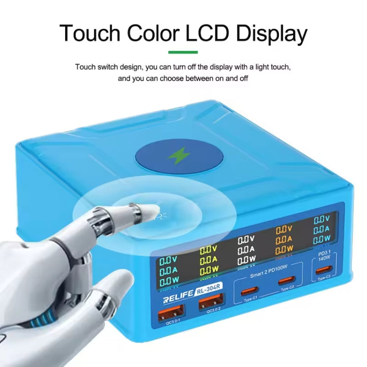 RELIFE RL-304R 5-Port 260W GaN Smart USB Fast Charger With 15W Wireless Chargind LCD Display, RL-304R  US Plug, RL-304R EU Plug