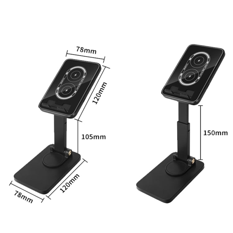 15W Desktop Wireless Charging Rotating Phone Holder Lazy Tablet Folding Lifting Bracket, Rotating (Black)