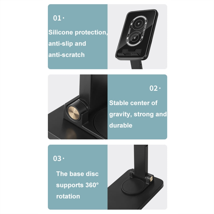 15W Desktop Wireless Charging Rotating Phone Holder Lazy Tablet Folding Lifting Bracket, Rotating (Black)