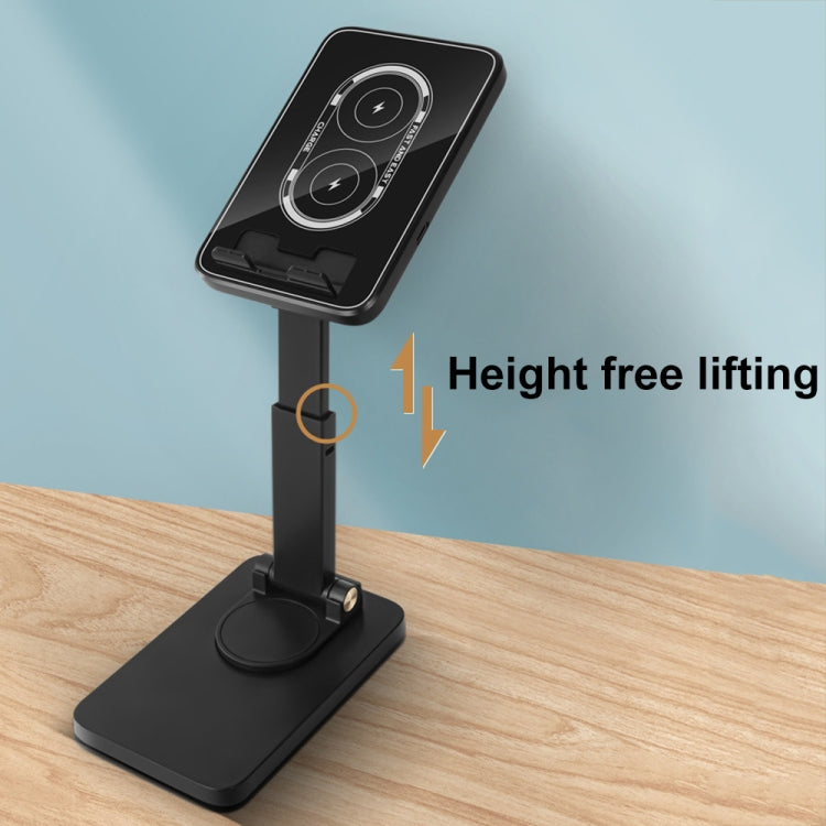 15W Desktop Wireless Charging Rotating Phone Holder Lazy Tablet Folding Lifting Bracket, Rotating (Black)