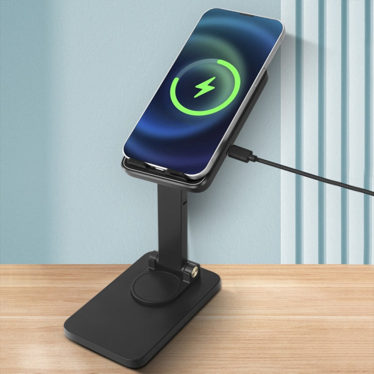 15W Desktop Wireless Charging Rotating Phone Holder Lazy Tablet Folding Lifting Bracket, Rotating (Black)