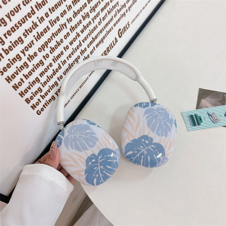 For AirPods Max 1Pair Tropical Leaf Pattern Headphone Silicone Case, Color Leaf, Blue Leaf