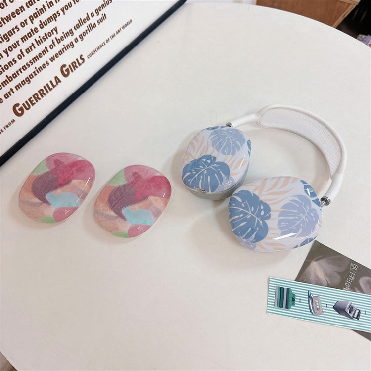 For AirPods Max 1Pair Tropical Leaf Pattern Headphone Silicone Case, Color Leaf, Blue Leaf