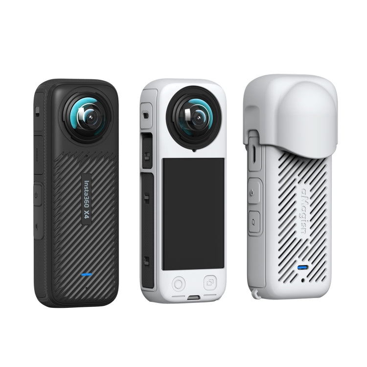 For Insta360 X4 AMagisn Silicone Protective Cover, Body Case + Lens Cover Black, Body Case + Lens Cover Gray, Body Case Black, Body Case Gray, Lens Cover Black, Lens Cover Gray