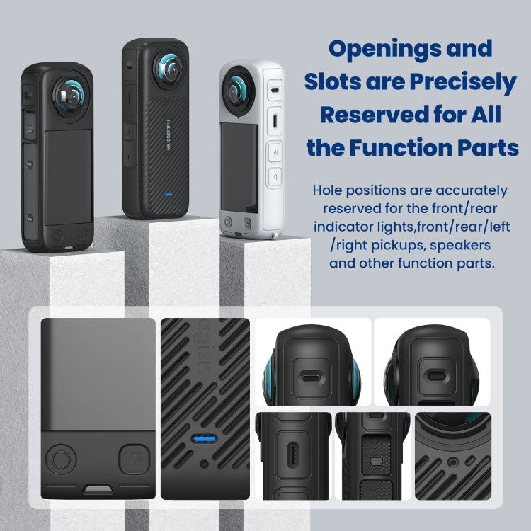 For Insta360 X4 AMagisn Silicone Protective Cover, Body Case + Lens Cover Black, Body Case + Lens Cover Gray, Body Case Black, Body Case Gray, Lens Cover Black, Lens Cover Gray