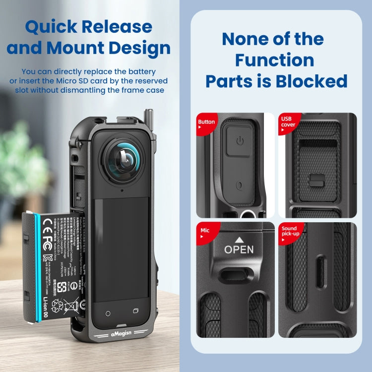 For Insta360 X4 aMagisn Metal Protective Housing Frame Quick Release Version, Quick Release Version