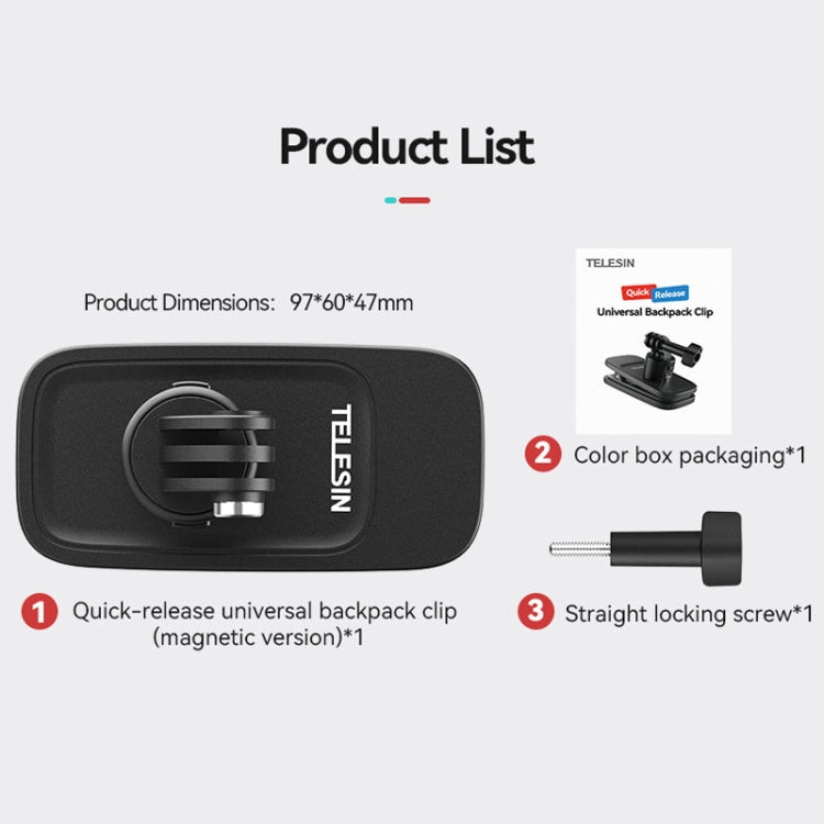 TELESIN Quick Release Universal Backpack Clip Magnetic Backpack Mounting Bracket