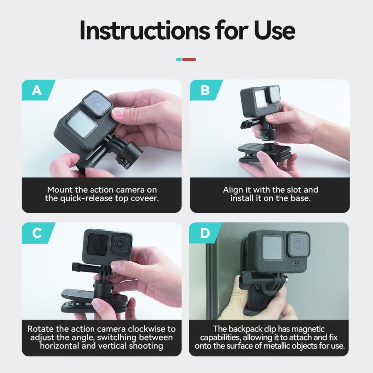 TELESIN Quick Release Universal Backpack Clip Magnetic Backpack Mounting Bracket