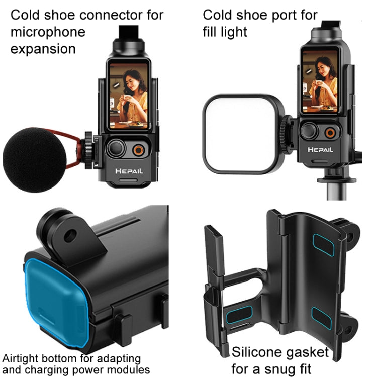 For DJI Osmo Pocket 3 HEPAIL Extended Adapter Protective Bezel Extension Handle Cold Shoe Adapter Bracket