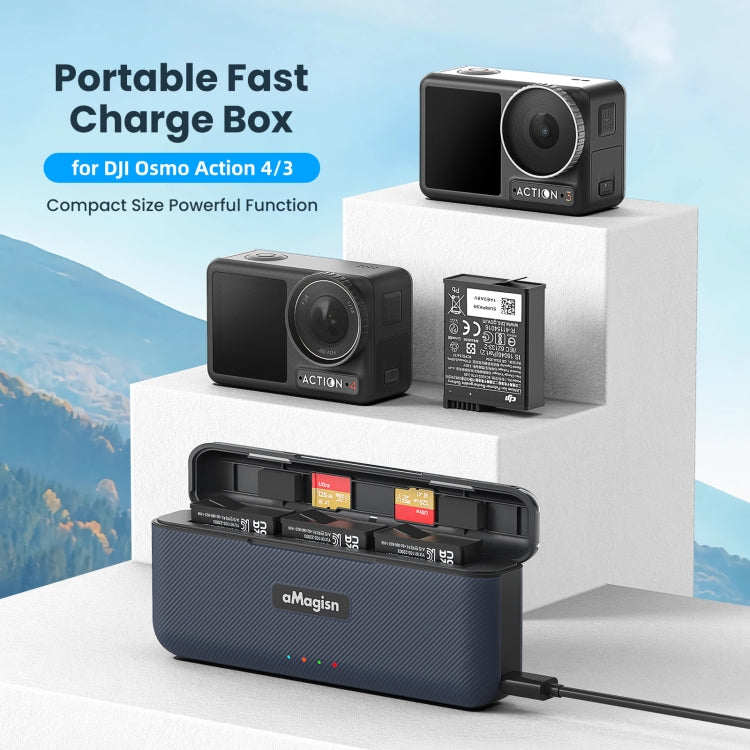 For DJI Action 4 / 3 aMagisn Fast Charge Charging Box Charger Sports Camera Accessories, For DJI Action 4 / 3