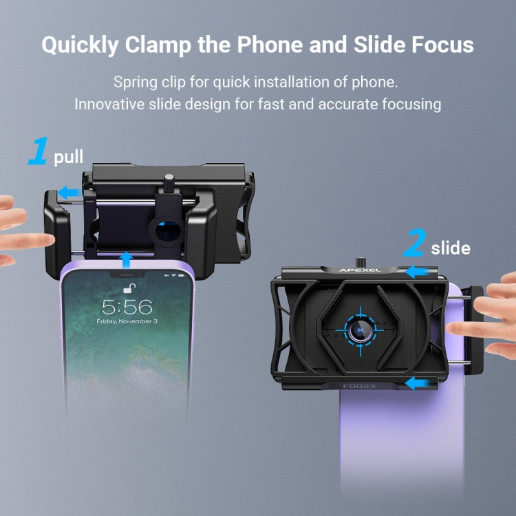 APEXEL F002X Universal Phone Adapter for Monoculars Binoculars Smartphone Holder Clip, F002X Black
