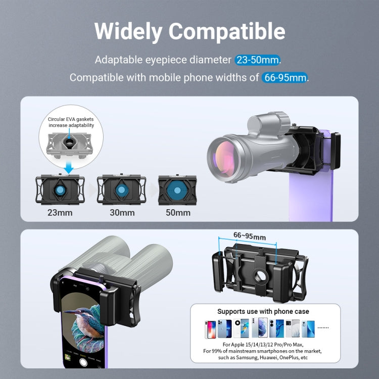 APEXEL F002X Universal Phone Adapter for Monoculars Binoculars Smartphone Holder Clip, F002X Black
