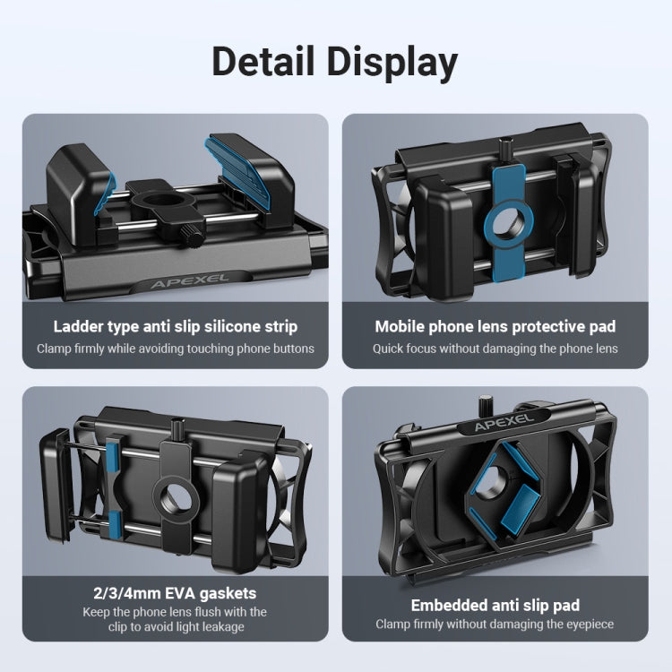 APEXEL F002X Universal Phone Adapter for Monoculars Binoculars Smartphone Holder Clip, F002X Black, F002X Green