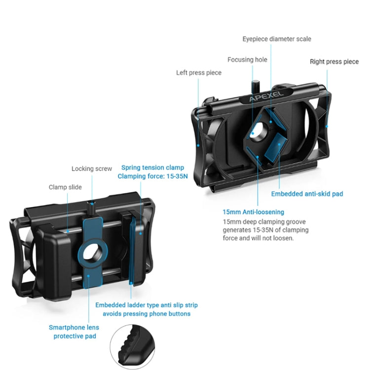 APEXEL F002X Universal Phone Adapter for Monoculars Binoculars Smartphone Holder Clip, F002X Black, F002X Green