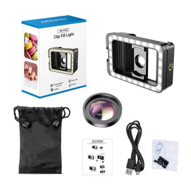 APEXEL 15X  Macro Lens With LED Fill Light Phone Holder Clamp, APL-FL23M15-Z