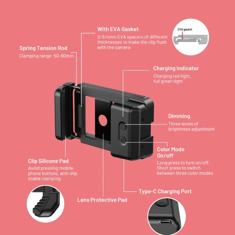 APEXEL 15X  Macro Lens With LED Fill Light Phone Holder Clamp, APL-FL23M15-Z