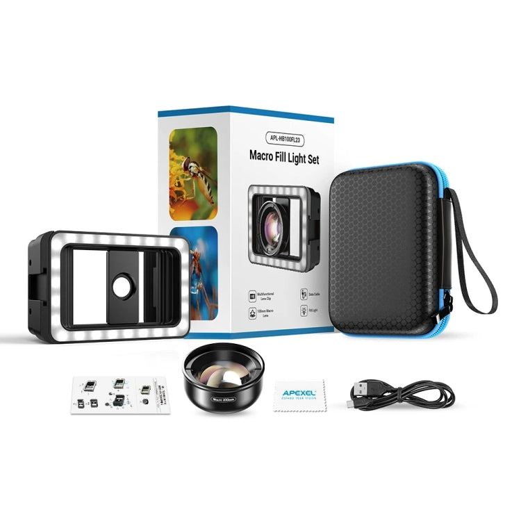 APEXEL 4K HD 100mm Macro Lens With LED Fill Light Set for Smartphones, APL-HB100FL23-Z