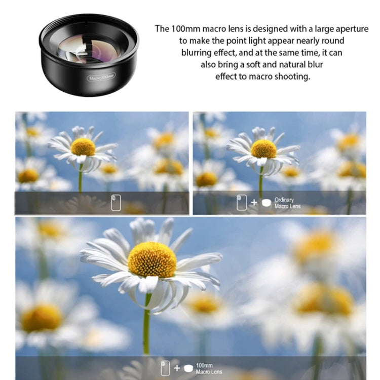 APEXEL 4K HD 100mm Macro Lens With LED Fill Light Set for Smartphones, APL-HB100FL23-Z