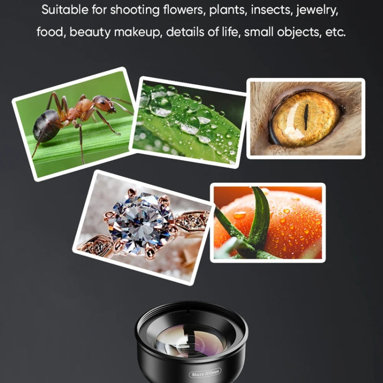 APEXEL 4K HD 100mm Macro Lens With LED Fill Light Set for Smartphones, APL-HB100FL23-Z