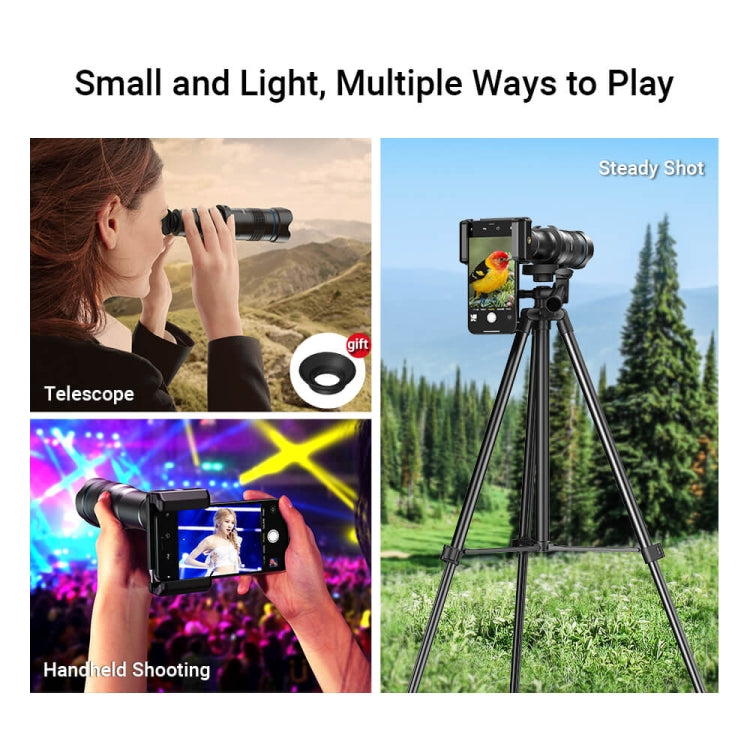 APEXEL HD Metal 36X Zoom Telescope Telephoto Lens With Extendable Tripod, 36X