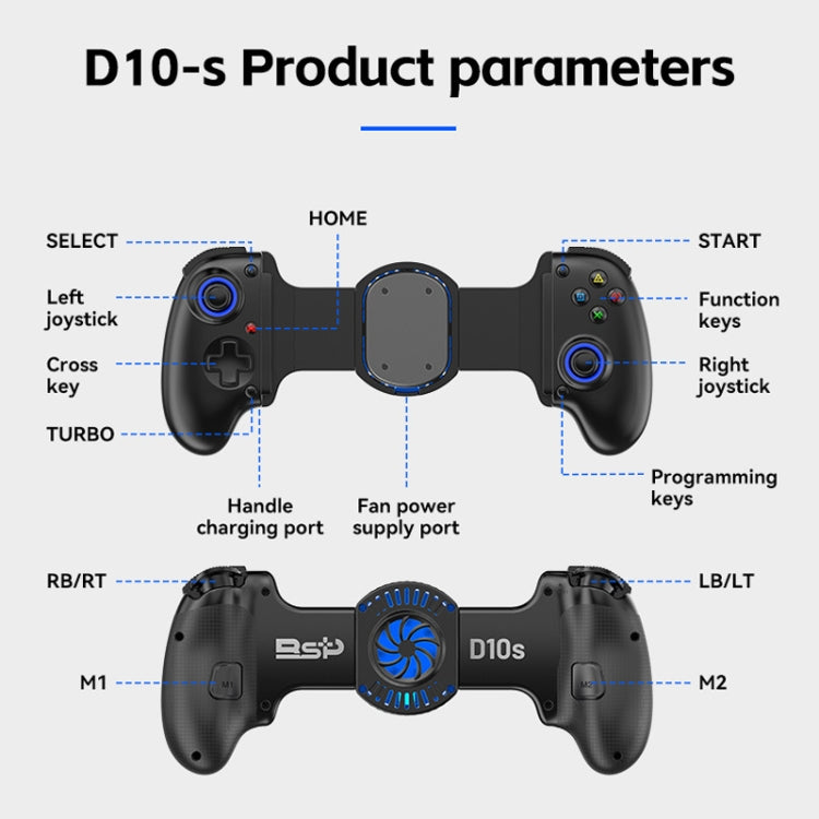 Manette de jeu extensible sans fil BSP-D10S avec ventilateur de dissipation thermique pour Switch / Android / iOS / PC / PS3 / PS4, D10S noir, D10S blanc, D10S rose