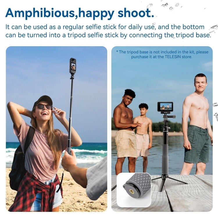 65.4cm Aluminum Alloy Waterproof Ball Head Selfie Stick Diving Shooting Sports Camera Extension Stick, TELESIN WSS-001