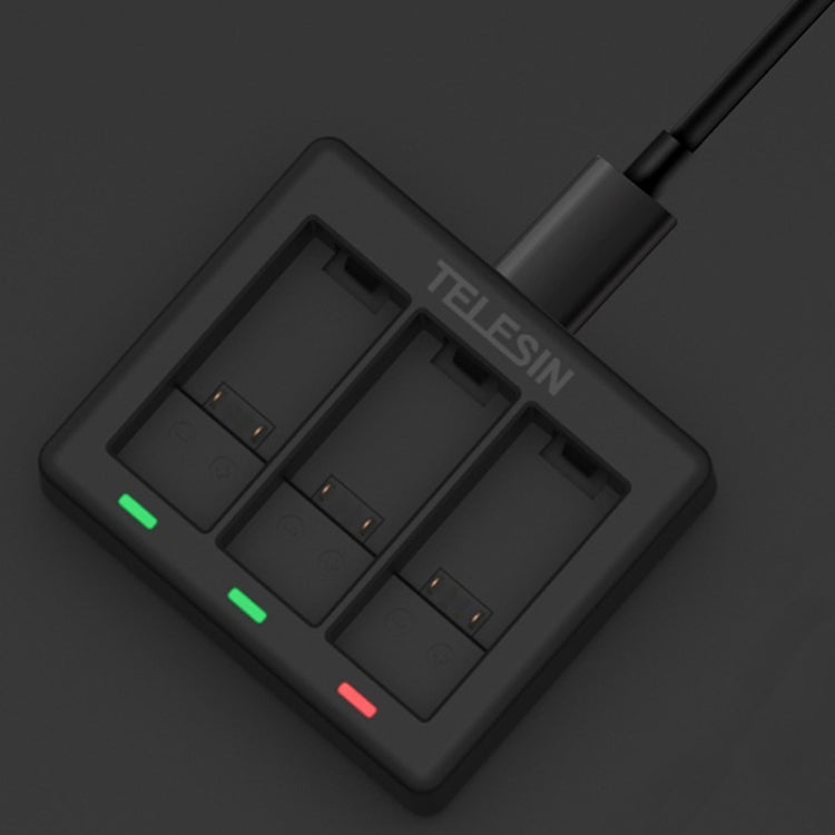 TELESIN GP-BCG-902 Battery 3 Slots Charger For GoPro HERO12 Black / HERO11 Black / HERO10 Black / HERO9 Black, GP-BCG-902