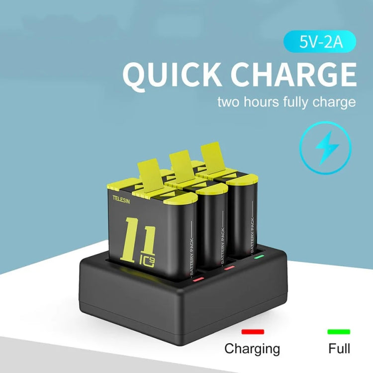 TELESIN GP-BCG-902 Battery 3 Slots Charger For GoPro HERO12 Black / HERO11 Black / HERO10 Black / HERO9 Black, GP-BCG-902