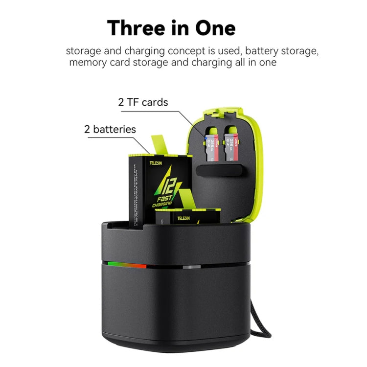 TELESIN GP-FCK-B11 Fast Charged Battery Storage Charging Box For GoPro HERO12 Black / HERO11 Black / HERO10 Black / HERO9 Black, GP-FCK-B11