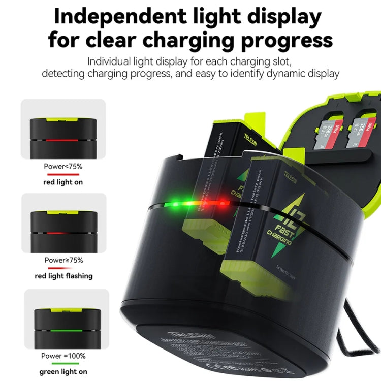 TELESIN GP-FCK-B11 Fast Charged Battery Storage Charging Box For GoPro HERO12 Black / HERO11 Black / HERO10 Black / HERO9 Black, GP-FCK-B11