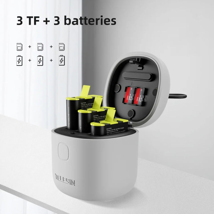 TELESIN GP-BTR-904-GY Storage Battery Charging Box For GoPro HERO12 Black / HERO11 Black / HERO10 Black / HERO9 Black, GP-BTR-904-GY