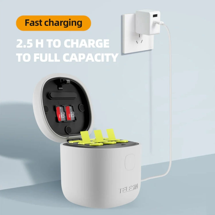 TELESIN GP-BTR-904-GY Storage Battery Charging Box For GoPro HERO12 Black / HERO11 Black / HERO10 Black / HERO9 Black, GP-BTR-904-GY