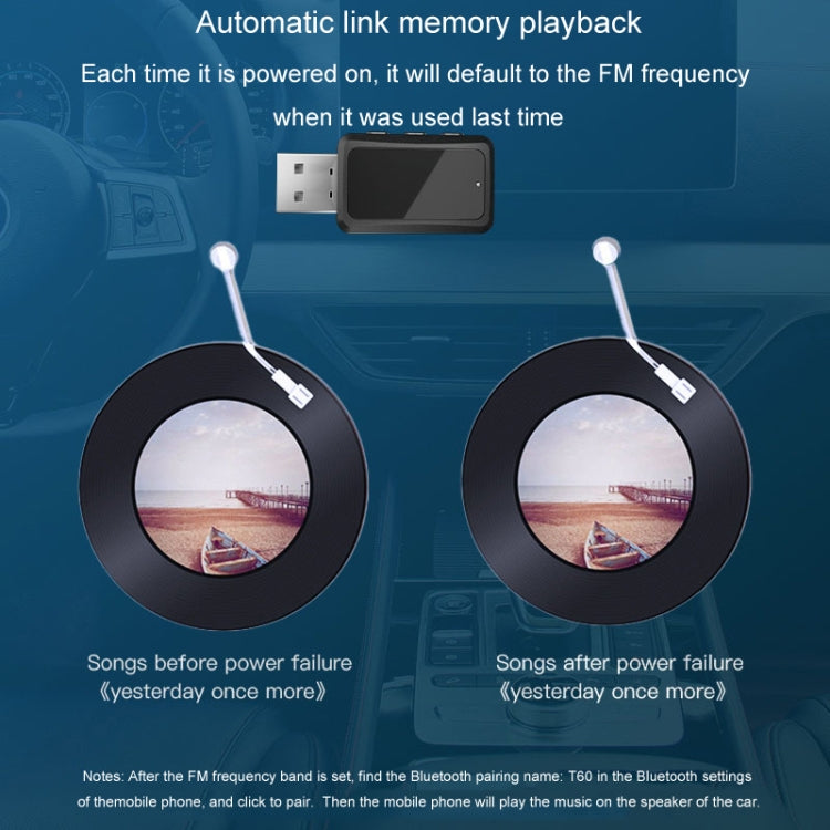 Récepteur audio Bluetooth 5.3 T60, émetteur, autoradio, USB, FM, Bluetooth, 2 en 1