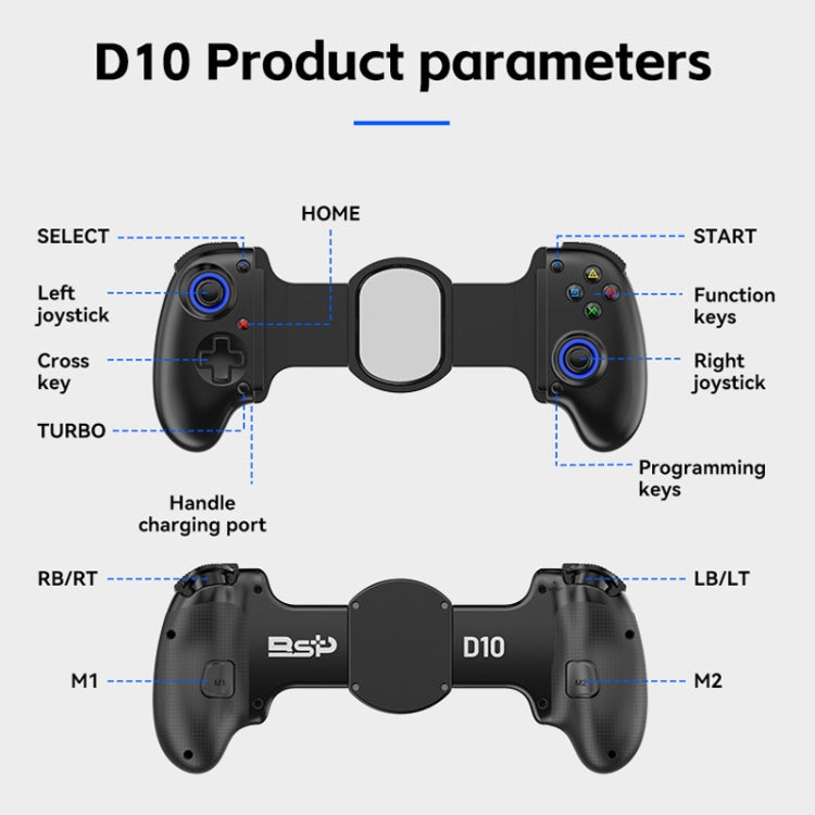 BSP-D10 Wireless Stretch Game Controller for Switch / Android / IOS / PC / PS3 / PS4, D10 Black, D10 White, D10 Pink