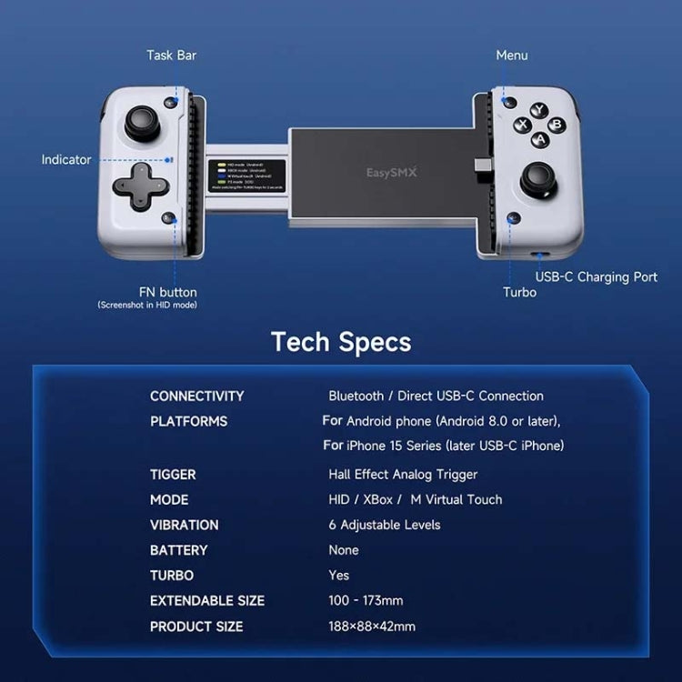 EasySMX M05 Mobile Gaming Controller For Type-C Mobile Phones And IPhone 15 Series With Hall Trigger, M05 Type-C