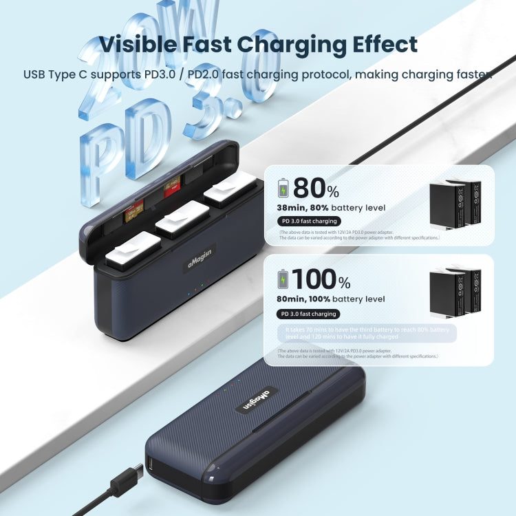 AMagisn Portable Fast Charge Hub For GoPro HERO12 Black / HERO11 Black / HERO10 Black / HERO9 Black, For GoPro HERO12 /11/10/9 AP03