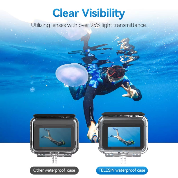 For Insta360 Ace Pro Camera TELESIN 45m Waterproof Case Underwater Diving Housing Cover, Waterproof Case