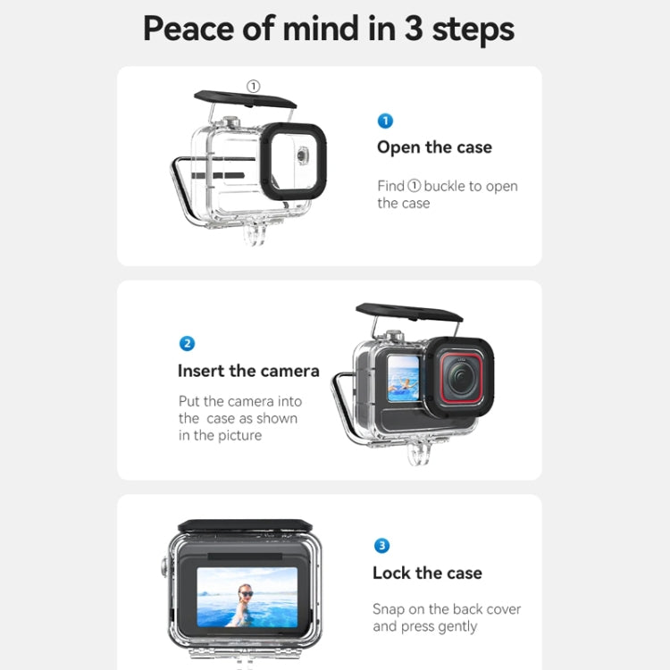 For Insta360 Ace Pro Camera TELESIN 45m Waterproof Case Underwater Diving Housing Cover, Waterproof Case