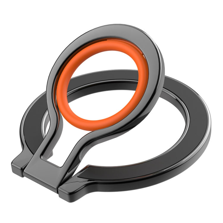 Magnetic Mobile Phone Holder Zinc Alloy Phone Finger Ring Bracket With Silicone Ring Guard, Style 2 Silver+Orange, Style 2  Black, Style 2 Black+Orange
