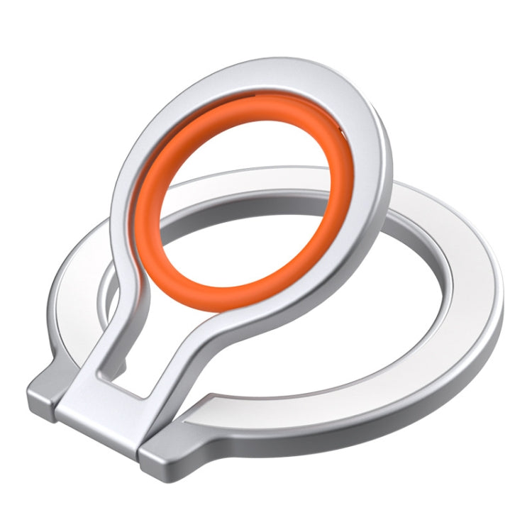 Magnetic Mobile Phone Holder Zinc Alloy Phone Finger Ring Bracket With Silicone Ring Guard, Style 2 Silver+Orange, Style 2  Black, Style 2 Black+Orange